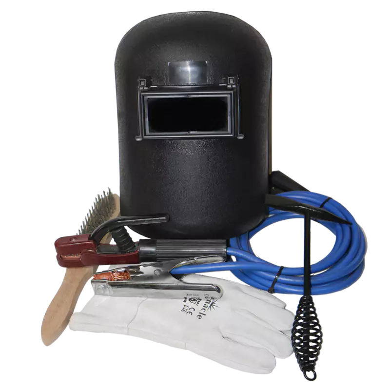 6 piece welding kit 250A (cable set, chrome leather glove, flip front helmet, chipping hammer, brush)